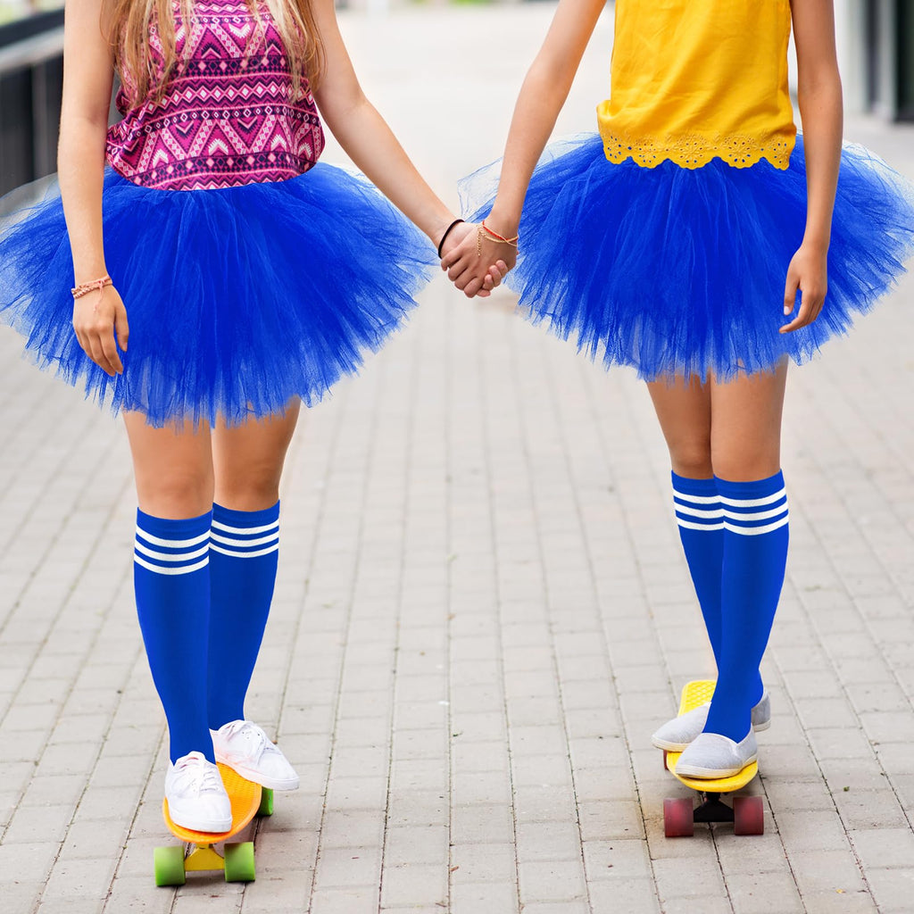 Zhanmai 5 Layered Tulle Tutu Skirt Set for Kids with Striped Tube Socks - Princess Costume for Halloween, Dance, and Fun Runs