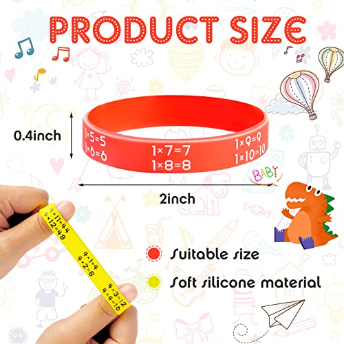 Zhanmai Learn Maths Rubber Bracelets – 48-Pack Multiplication Facts Silicone Wristbands in 12 Colors for Students