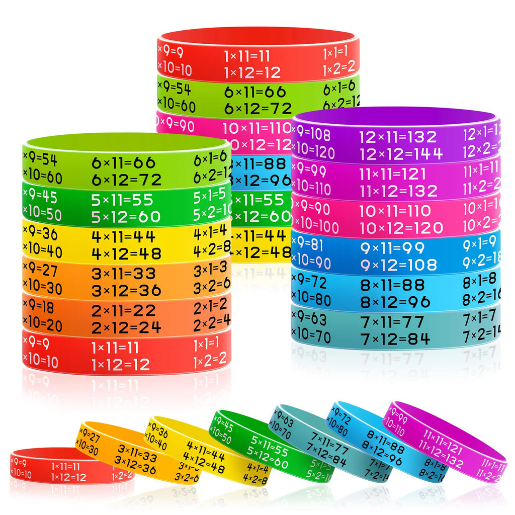 Zhanmai Learn Maths Rubber Bracelets – 72 Silicone Multiplication Facts Bracelets, 12 Colors, Educational Reward for Students