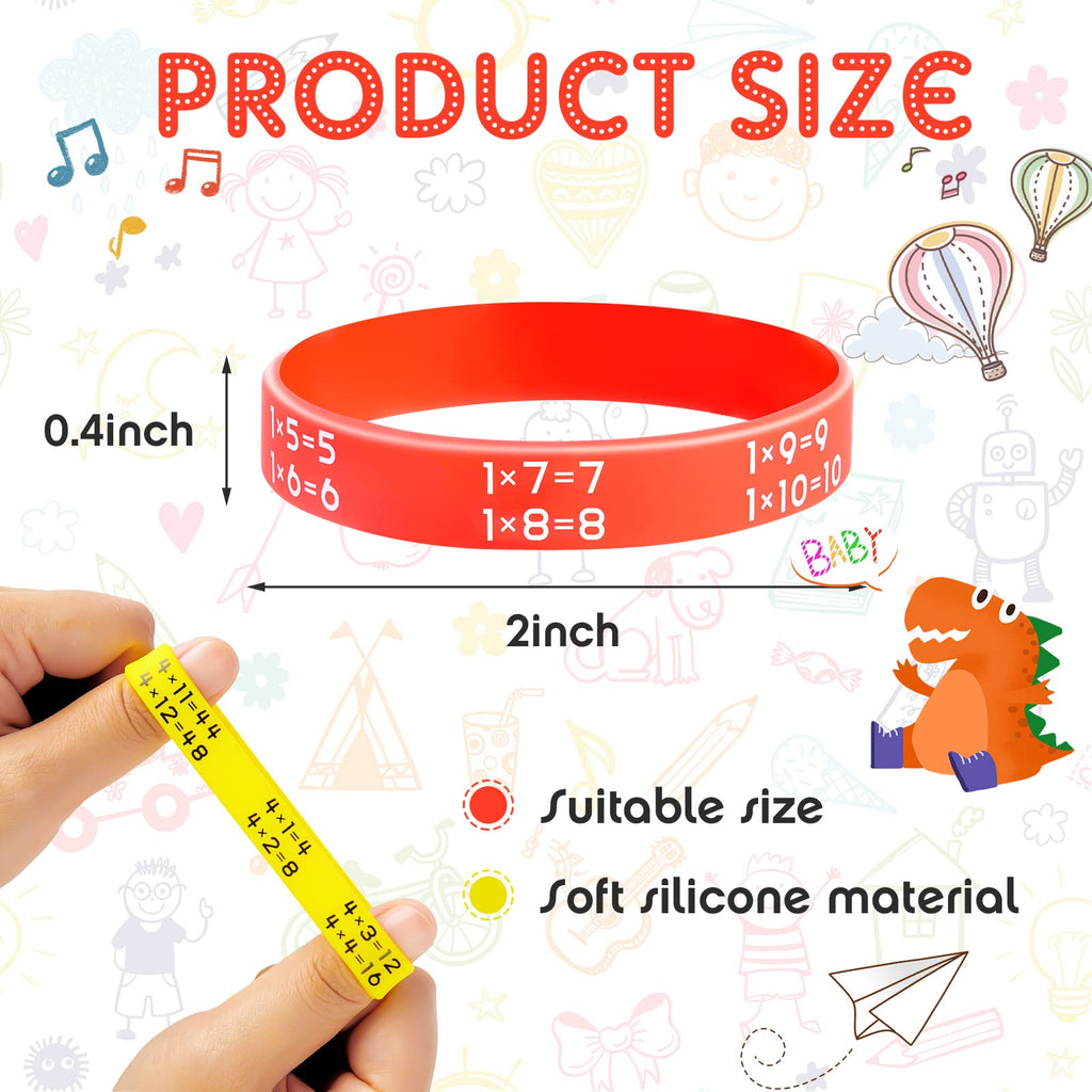 Zhanmai Learn Maths Rubber Bracelets – 72 Silicone Multiplication Facts Bracelets, 12 Colors, Educational Reward for Students