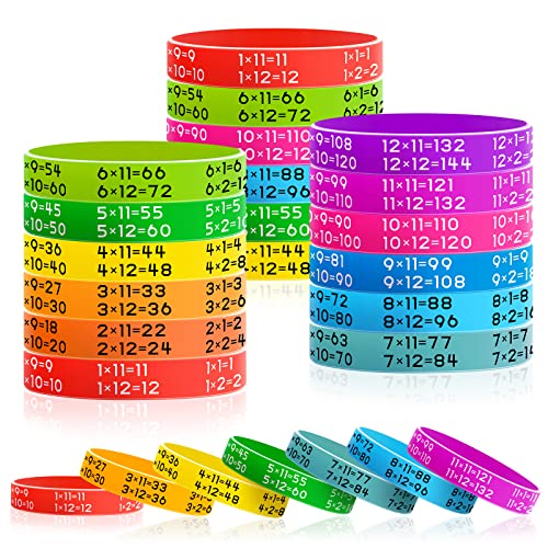Zhanmai Learn Maths Rubber Bracelets – 72 Silicone Multiplication Facts Bracelets, 12 Colors, Educational Reward for Students