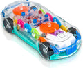 ZHFUYS Light Up Transparent Car Toy with Spinning Gears, Lights, and Music for Ages 3+