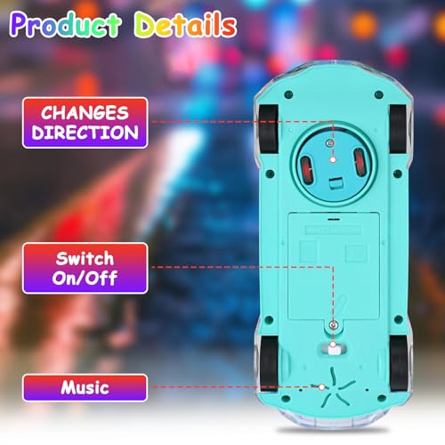 ZHFUYS Light Up Transparent Car Toy with Spinning Gears, Lights, and Music for Ages 3+