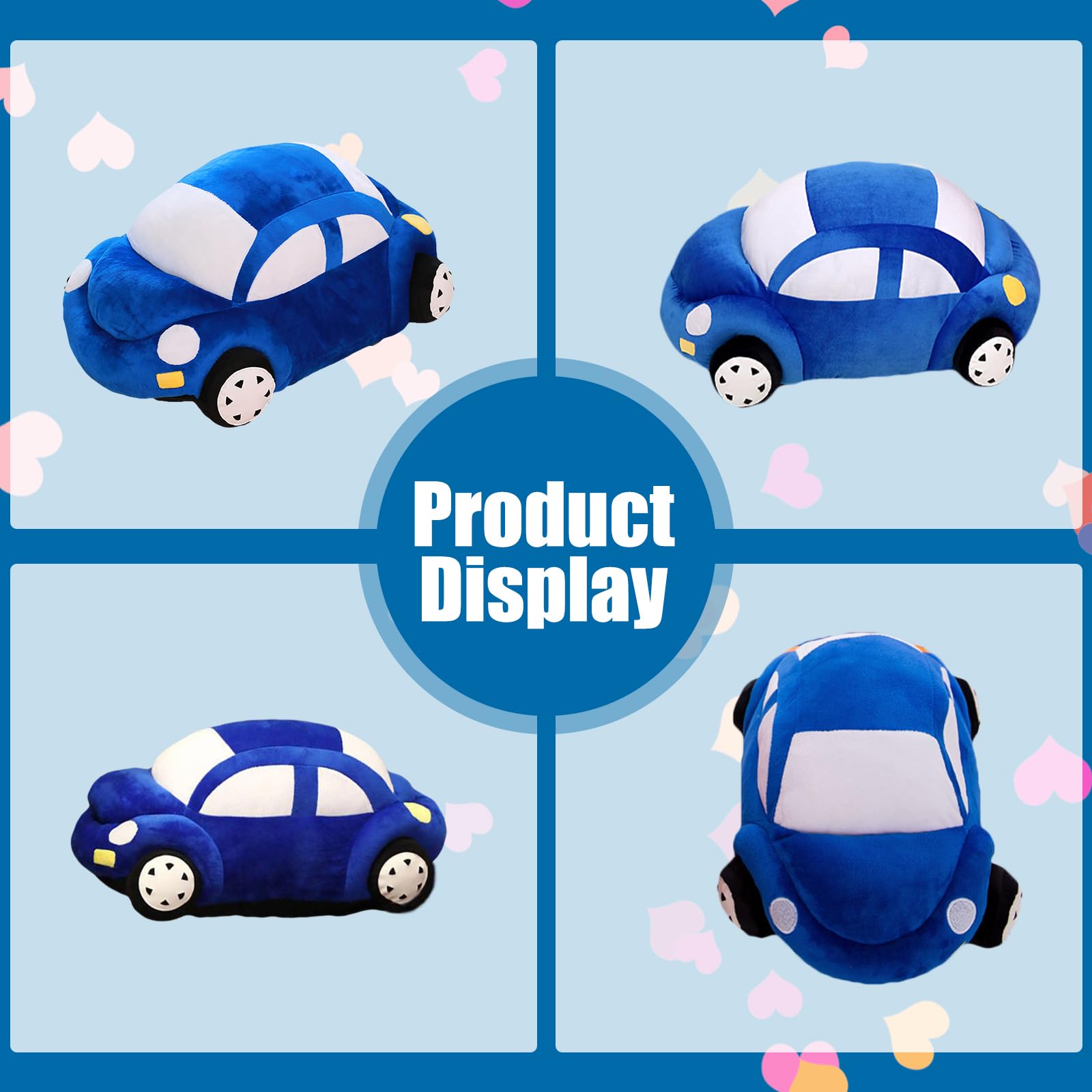 zhidiloveyou 11.8" Blue Car Plush Stuffed Toy - Soft PP Cotton Pillow for Kids and Car Lovers