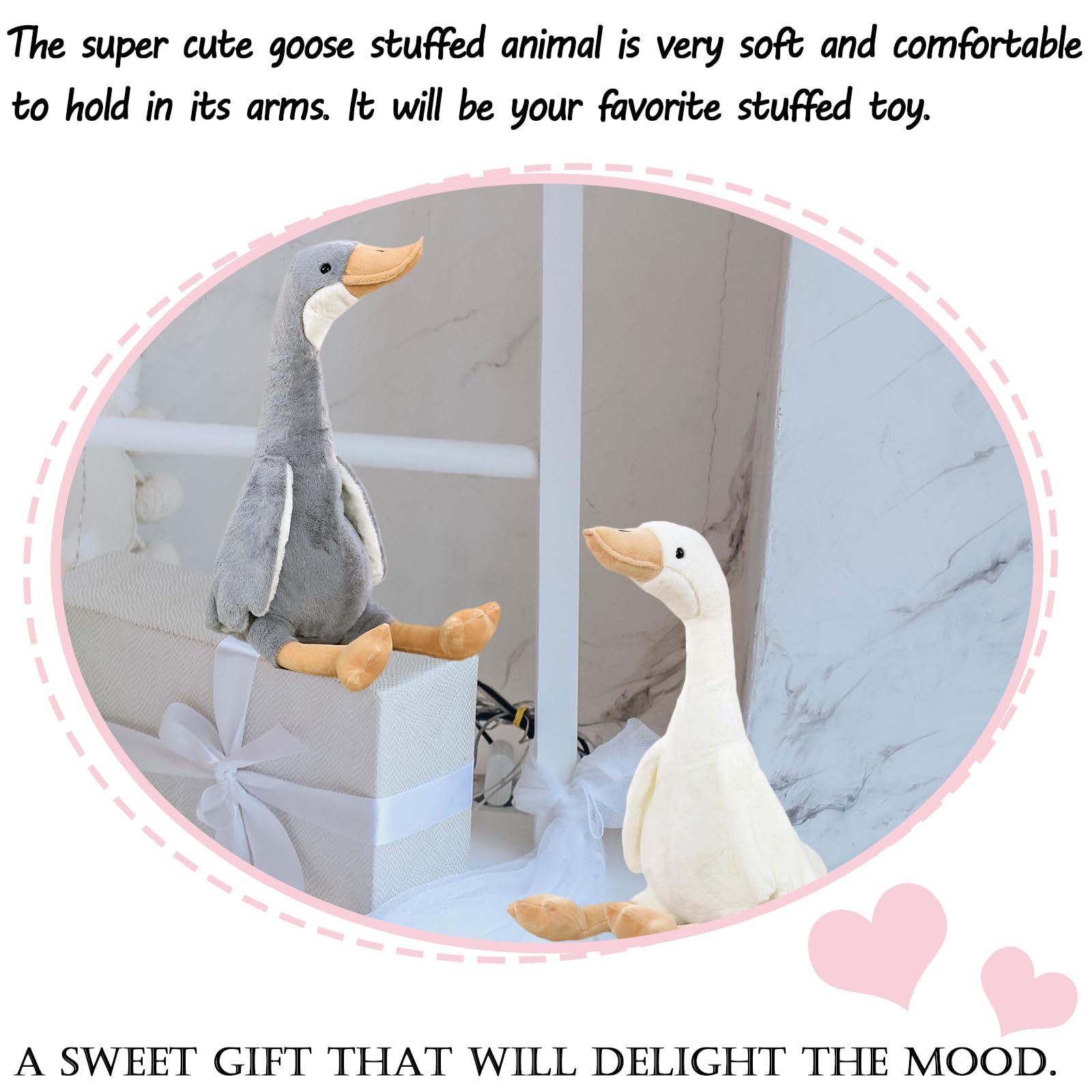 zhidiloveyou 19.7 Inch White Goose Plush Stuffed Animal, Soft Cuddly Swan Toy for Kids and Adults