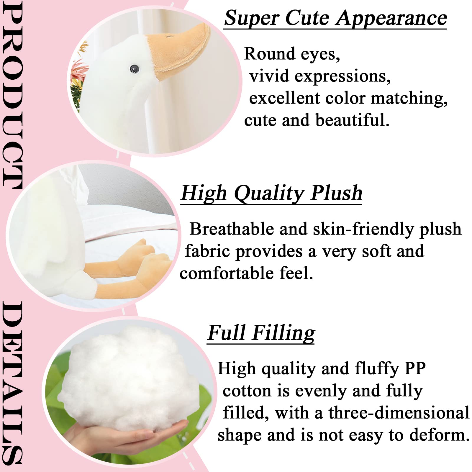 zhidiloveyou 19.7 Inch White Goose Plush Stuffed Animal, Soft Cuddly Swan Toy for Kids and Adults