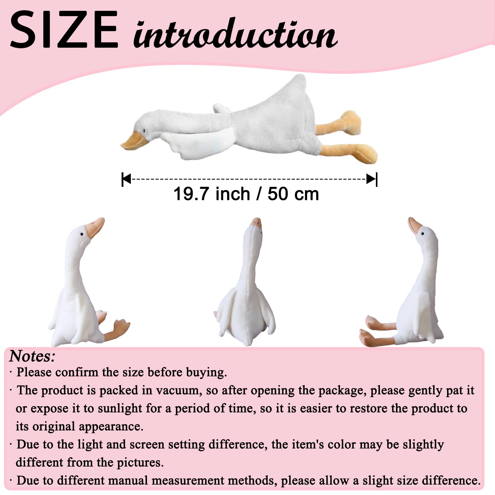 zhidiloveyou 19.7 Inch White Goose Plush Stuffed Animal, Soft Cuddly Swan Toy for Kids and Adults