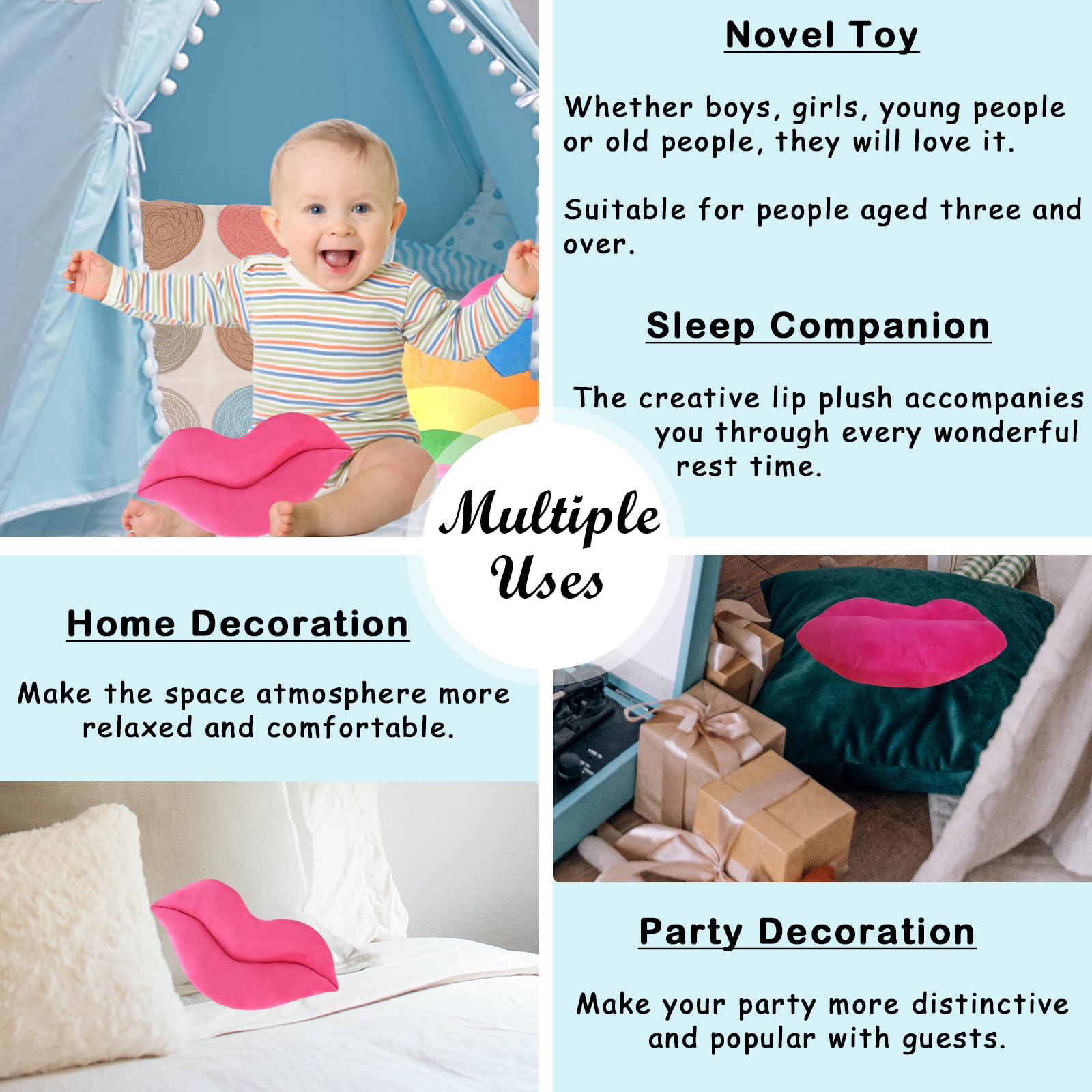 Zhidiloveyou 2 Pack 11 Inch Pink Lip Plush Pillows - Soft Cute Hug Toy and Decorative Cushion