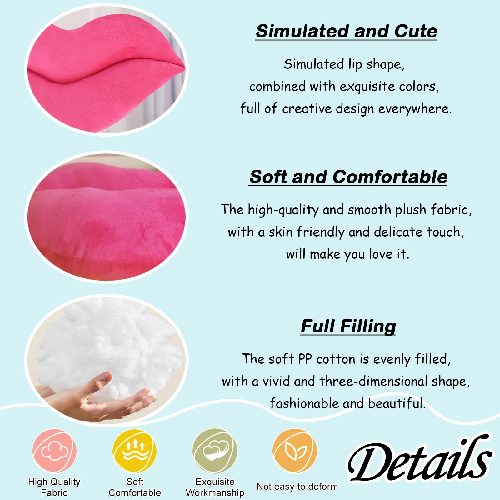 Zhidiloveyou 2 Pack 11 Inch Pink Lip Plush Pillows - Soft Cute Hug Toy and Decorative Cushion