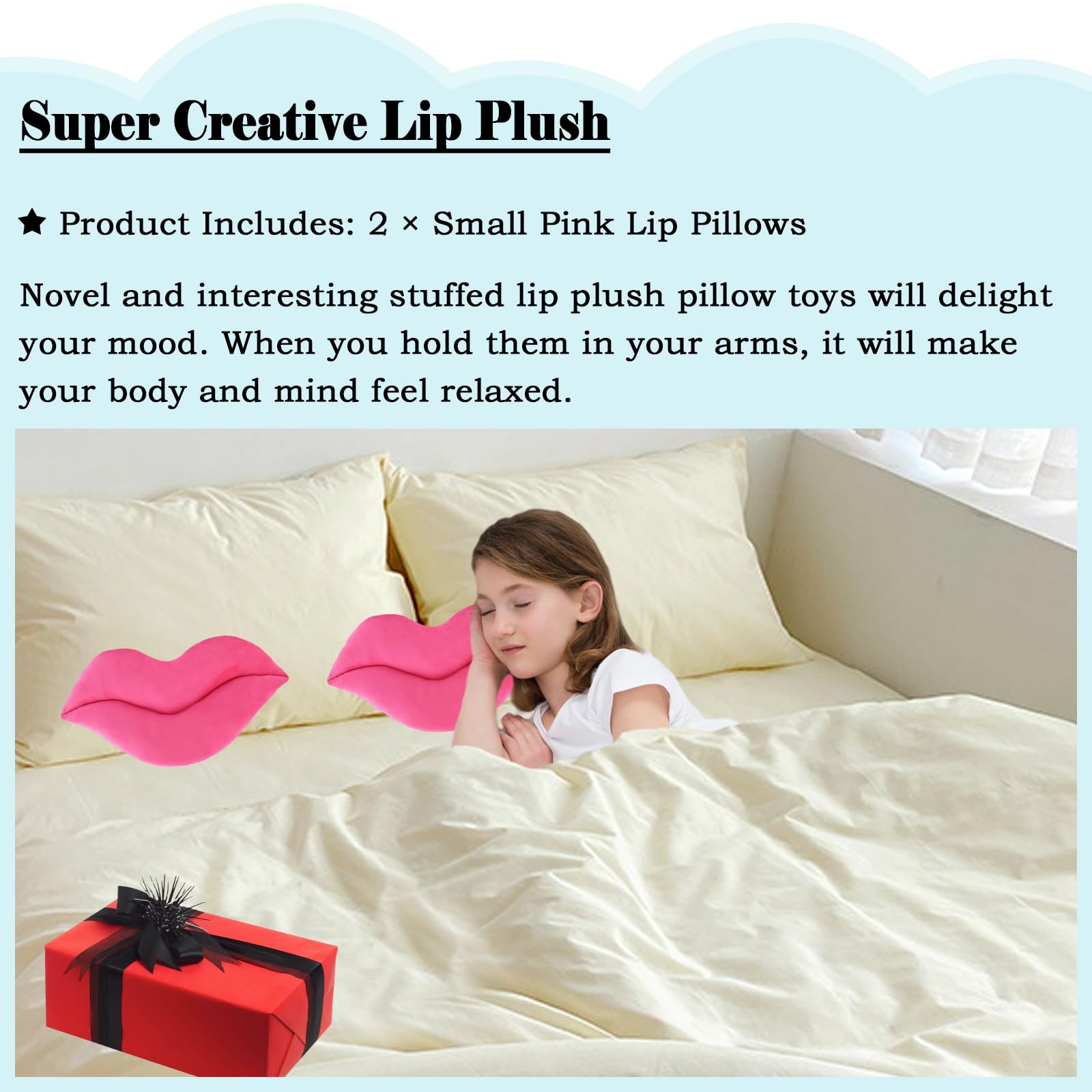 Zhidiloveyou 2 Pack 11 Inch Pink Lip Plush Pillows - Soft Cute Hug Toy and Decorative Cushion