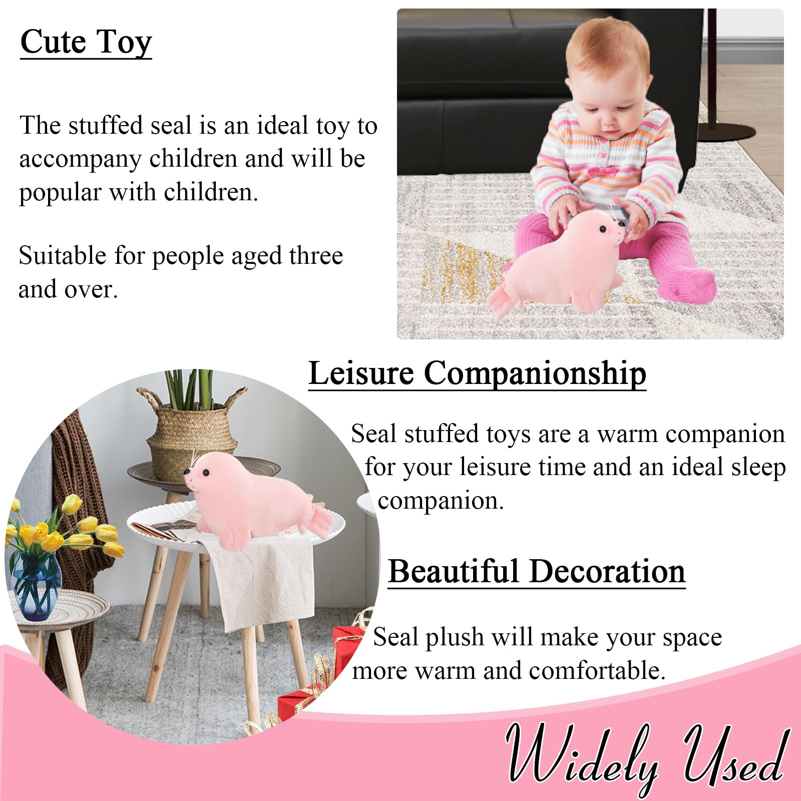 zhidiloveyou Pink Seal Plush Stuffed Animal – 11.8 Inch Cute Kawaii Doll for Kids