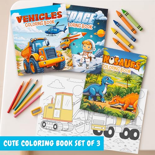 ZICOTO 3-in-1 Coloring Book Set for Boys – Dinosaur, Space & Trucks – 132 Unique Designs