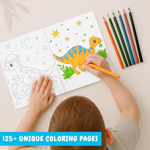 ZICOTO 3-in-1 Coloring Book Set for Boys – Dinosaur, Space & Trucks – 132 Unique Designs