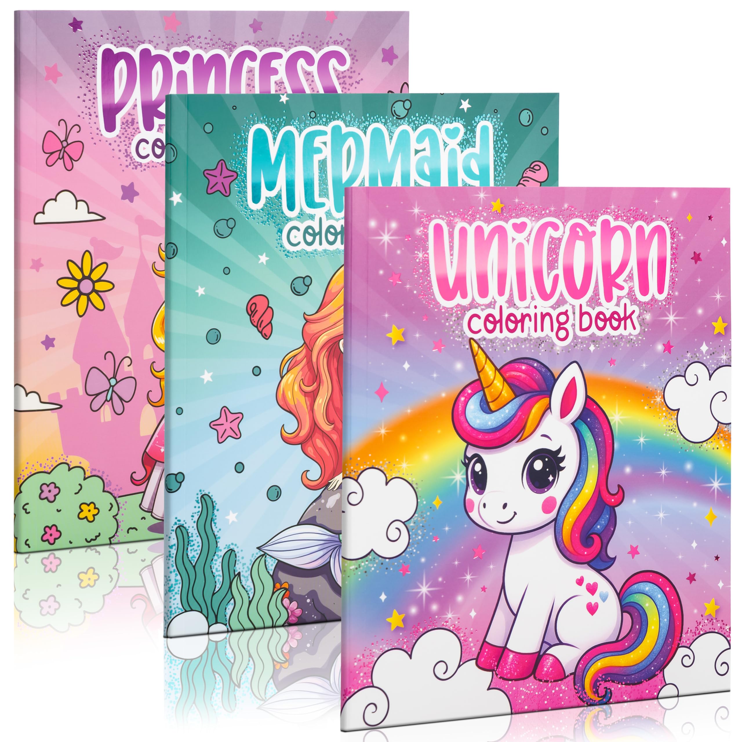 ZICOTO 3-in-1 Coloring Books for Girls – Princess, Unicorn & Mermaid Themes, Ages 4-8