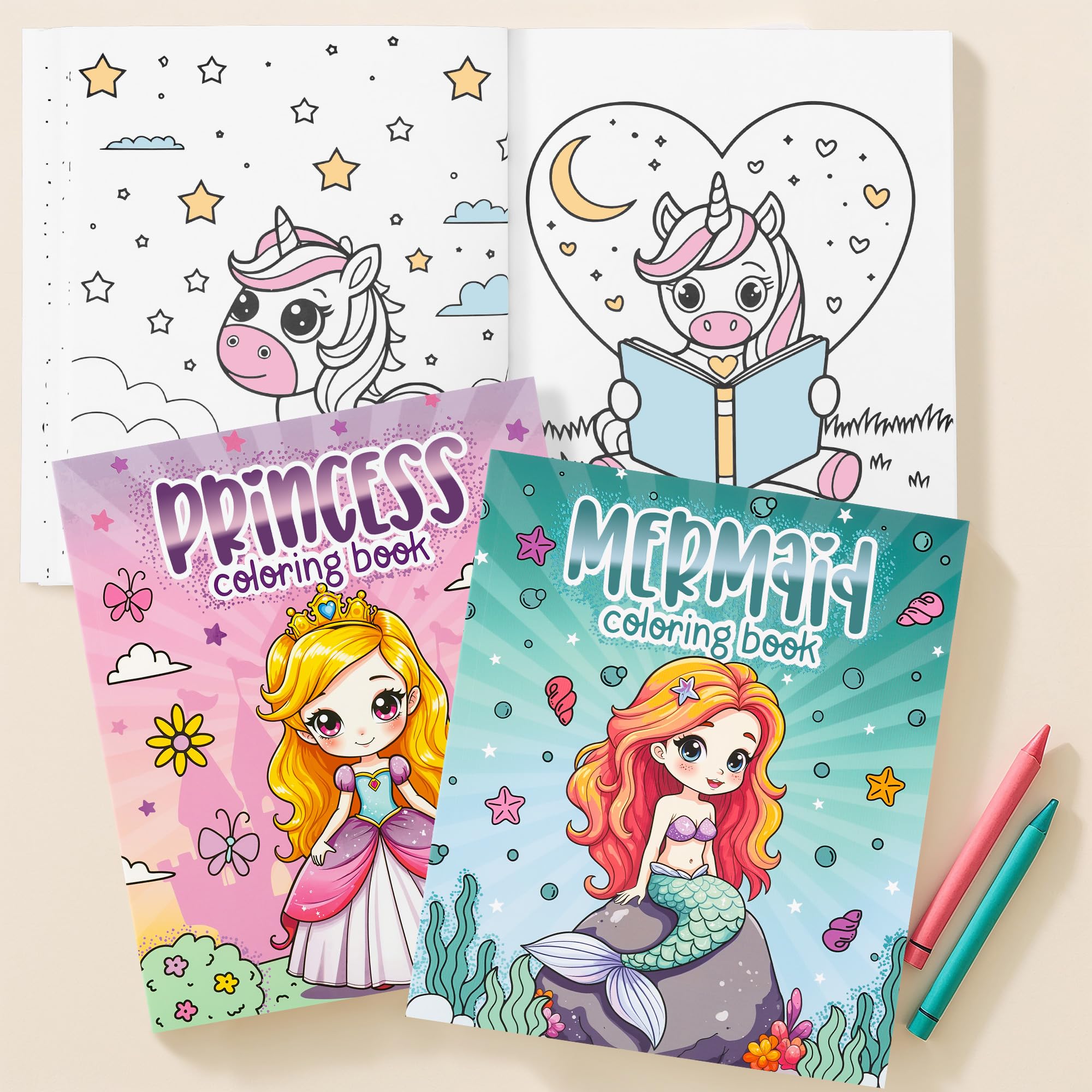 ZICOTO 3-in-1 Coloring Books for Girls – Princess, Unicorn & Mermaid Themes, Ages 4-8
