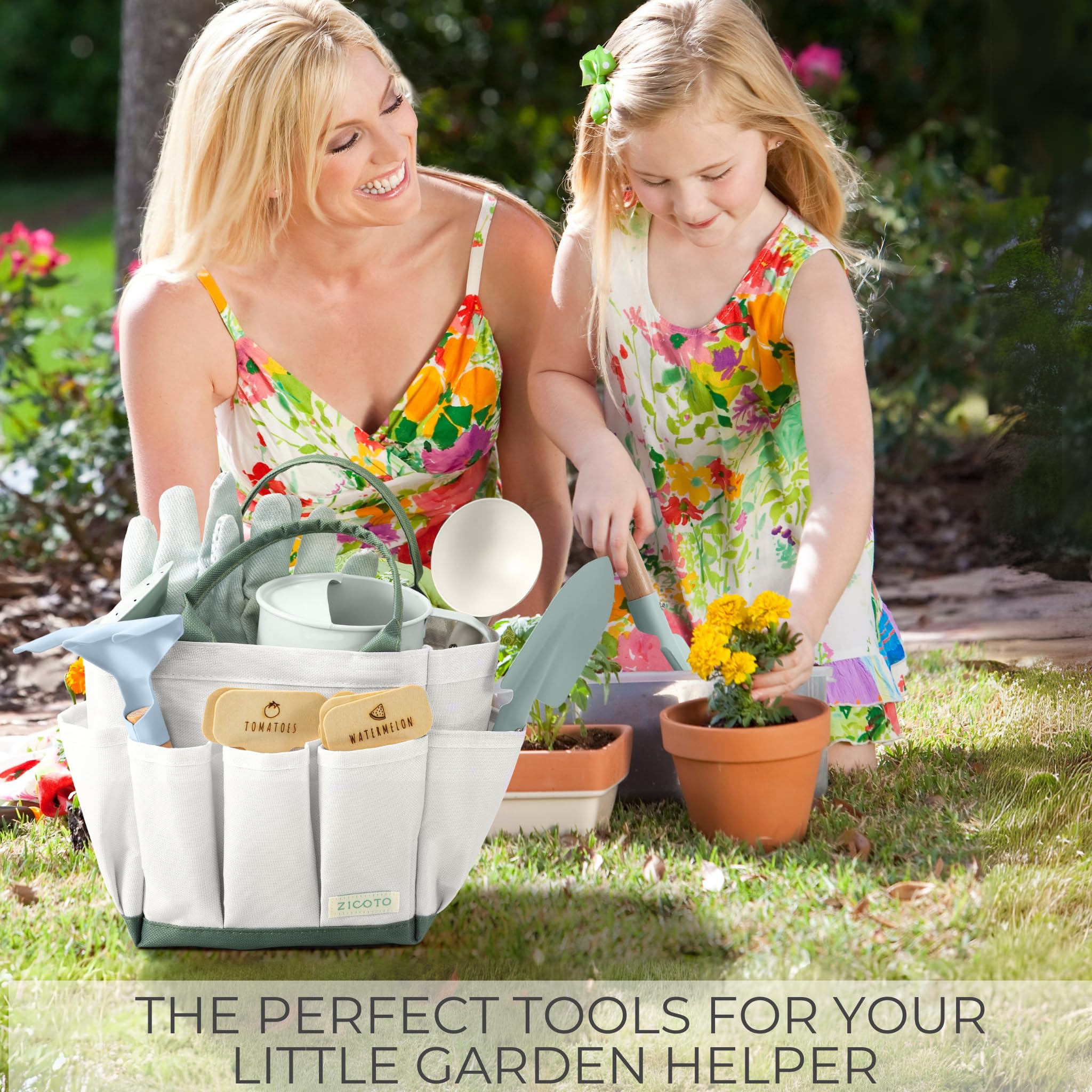ZICOTO Kids Gardening Set – 8-Piece Toddler Gardening Tools with Tote Bag, Watering Can, Gloves, Pots & Labels – Safe for Ages 4+