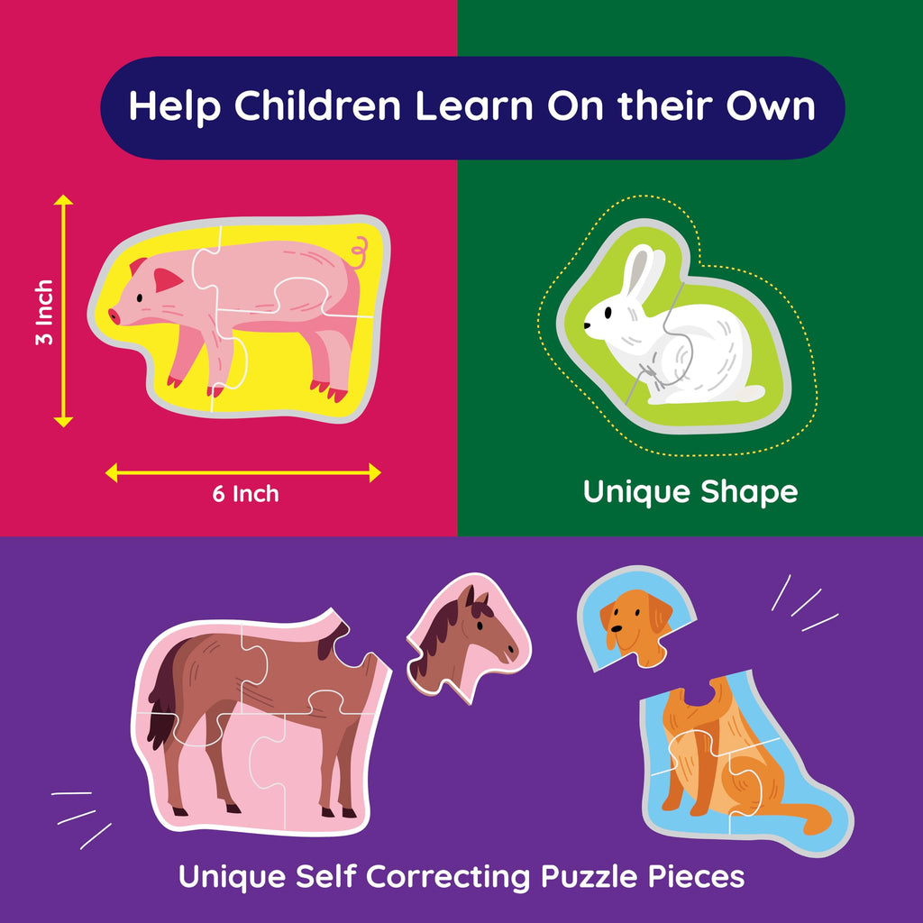 Zicster My First Puzzle: 12 Graded Montessori Puzzles for Toddlers (Wild Animals, 2-5 Pieces)
