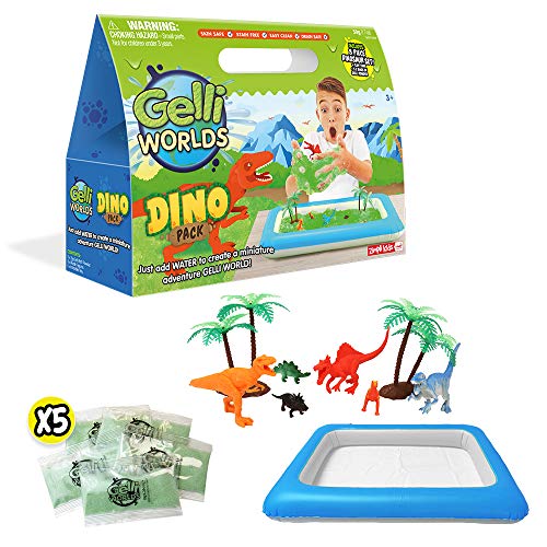 ZIMPLI Kids Gelli Adventures Dino Pack – 5-Use Gooey Swamp Playset with 8 Dinosaur Figures and Inflatable Tray