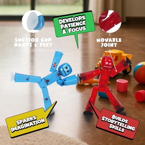 Zing StikBot Dual Pack – StarFrost Blue & Comet Red Action Figures for Stop Motion Animation