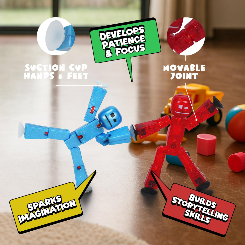 Zing StikBot Dual Pack – StarFrost Blue & Comet Red Action Figures for Stop Motion Animation