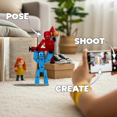 Zing StikBot Dual Pack – StarFrost Blue & Comet Red Action Figures for Stop Motion Animation