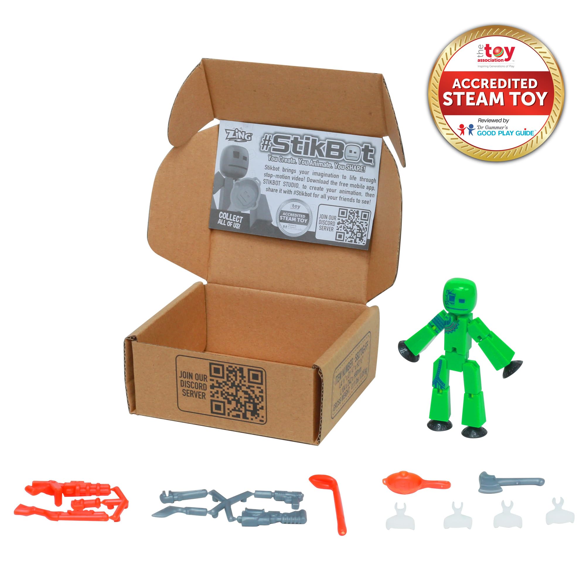 Zing StikBot Zingtannica Action Pack - Green (Karmatopia) - Poseable Stop Motion Figure with Accessories, Ages 4+