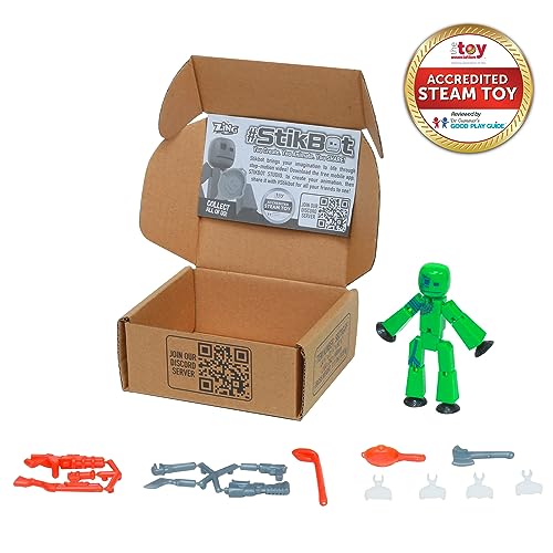 Zing StikBot Zingtannica Action Pack - Green (Karmatopia) - Poseable Stop Motion Figure with Accessories, Ages 4+