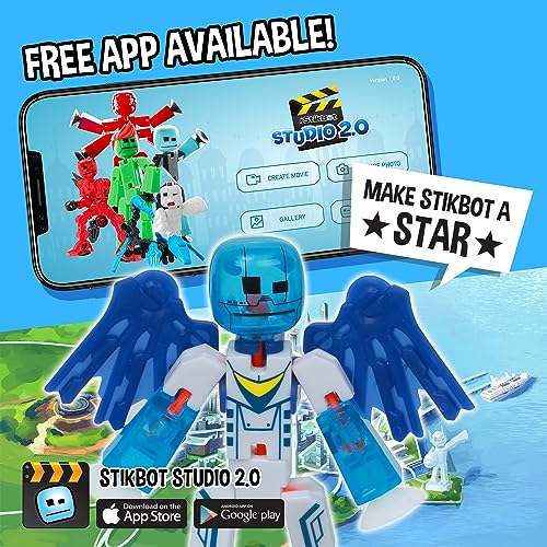 Zing StikBot Zingtannica Action Pack: Poseable Stop Motion Figure with Snap-On Accessories, Blue (Vangarden)