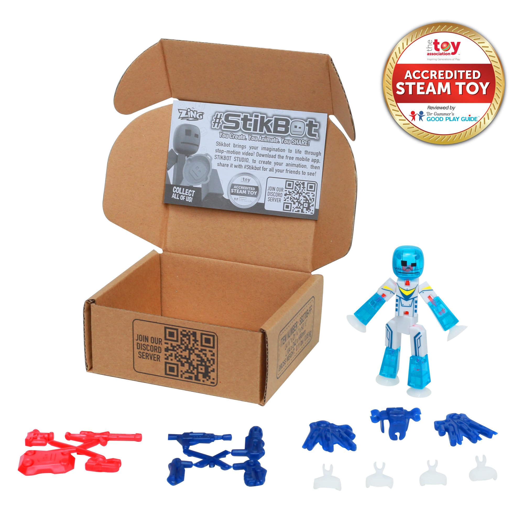 Zing StikBot Zingtannica Action Pack: Poseable Stop Motion Figure with Snap-On Accessories, Blue (Vangarden)