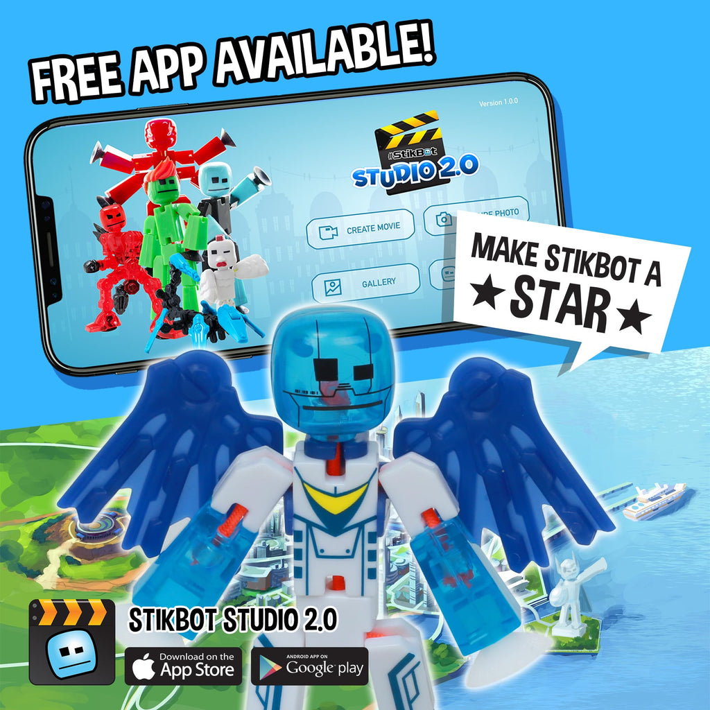 Zing StikBot Zingtannica Action Pack: Poseable Stop Motion Figure with Snap-On Accessories, Blue (Vangarden)
