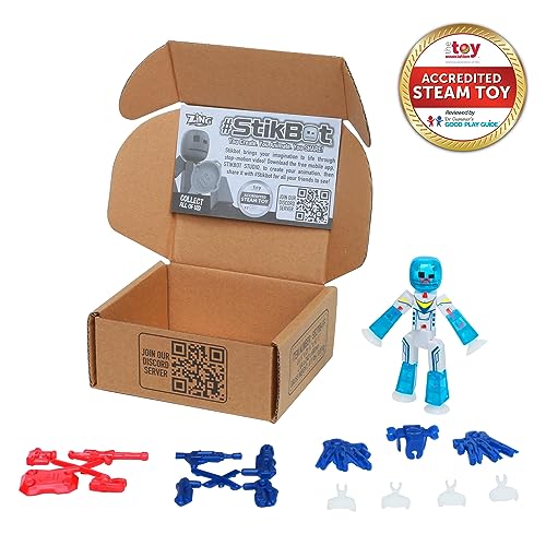 Zing StikBot Zingtannica Action Pack: Poseable Stop Motion Figure with Snap-On Accessories, Blue (Vangarden)