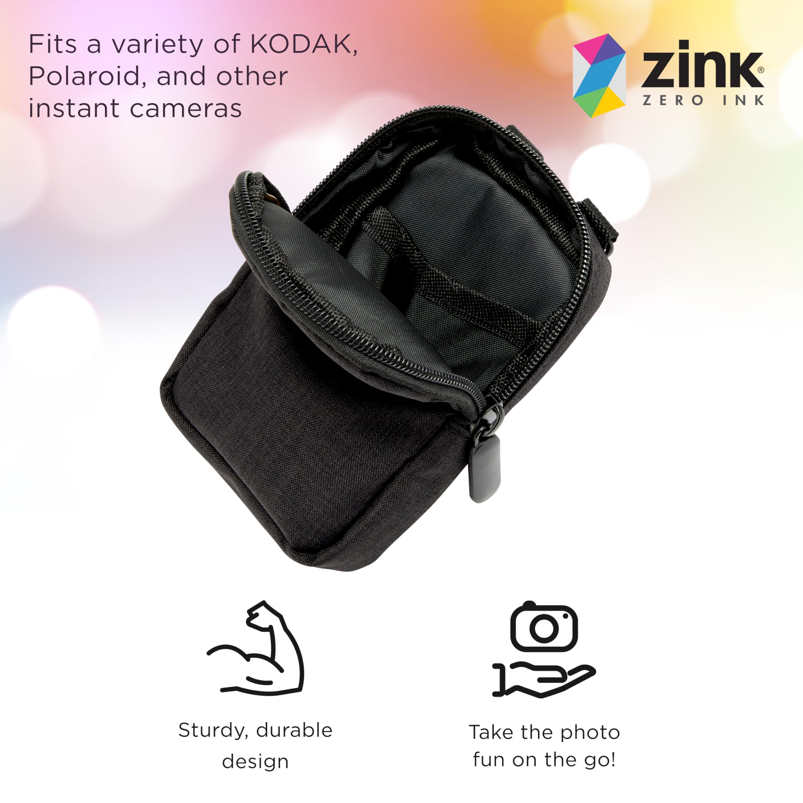 Zink Soft Camera Case for Instant Print Cameras – Black, with Photo Paper Pocket and Crossbody Strap