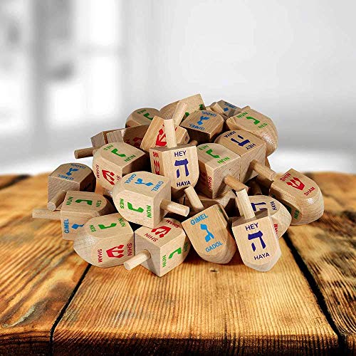 Zion Judaica Wooden Dreidels 30-Pack - Bulk Hanukkah Dreidles with Hebrew Letters, Smooth Finish, 1.75 Inch