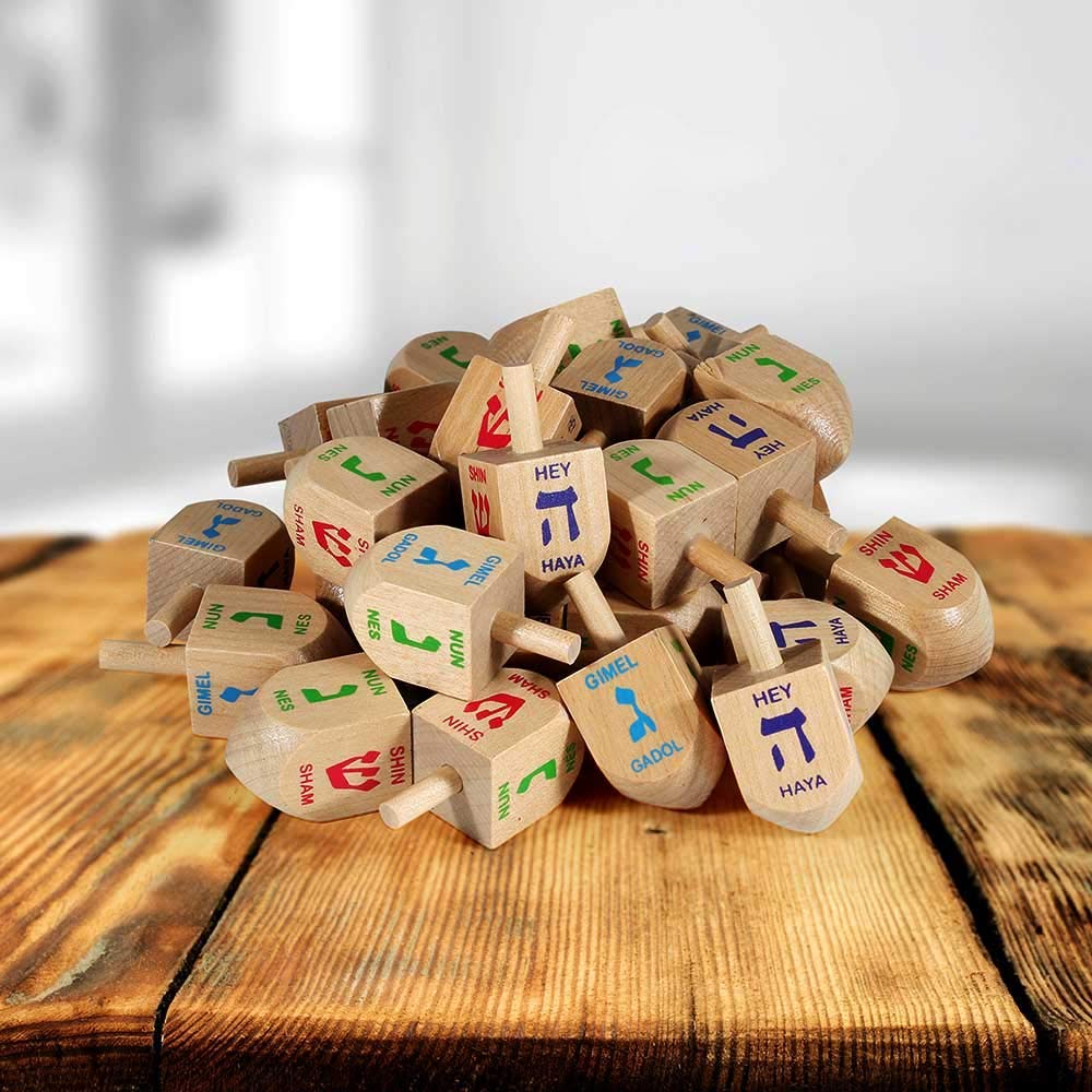 Zion Judaica Wooden Dreidels 30-Pack - Bulk Hanukkah Dreidles with Hebrew Letters, Smooth Finish, 1.75 Inch