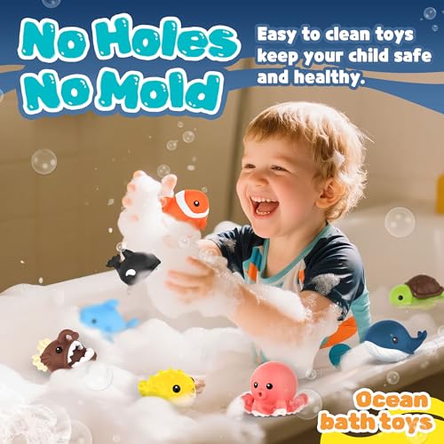 Zippytots 8-Pack No-Hole Ocean Animal Bath Toys – Mold-Free for Toddlers 1-3