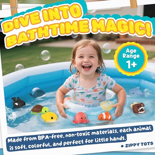 Zippytots 8-Pack No-Hole Ocean Animal Bath Toys – Mold-Free for Toddlers 1-3