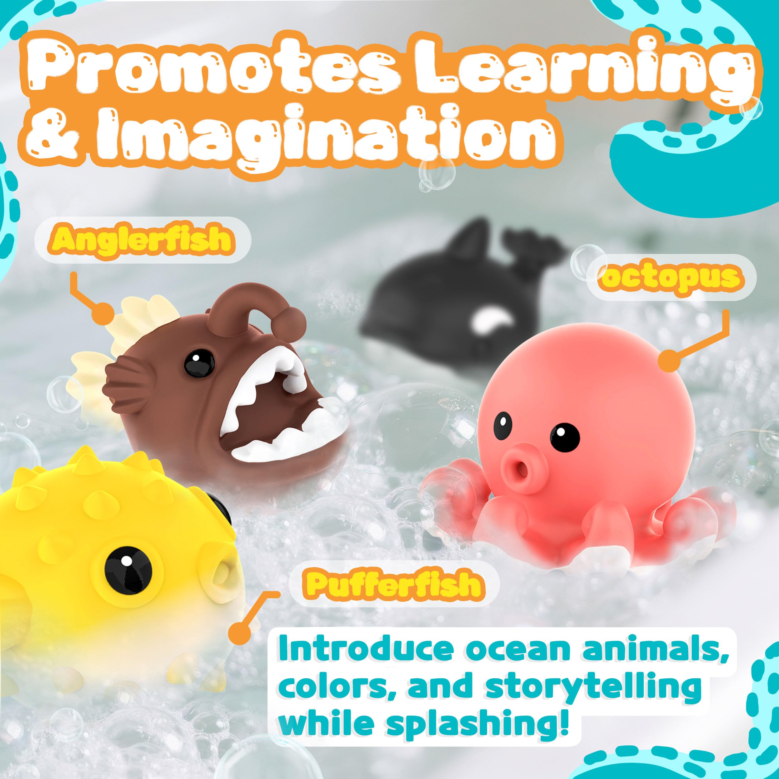 Zippytots 8-Pack No-Hole Ocean Animal Bath Toys – Mold-Free for Toddlers 1-3