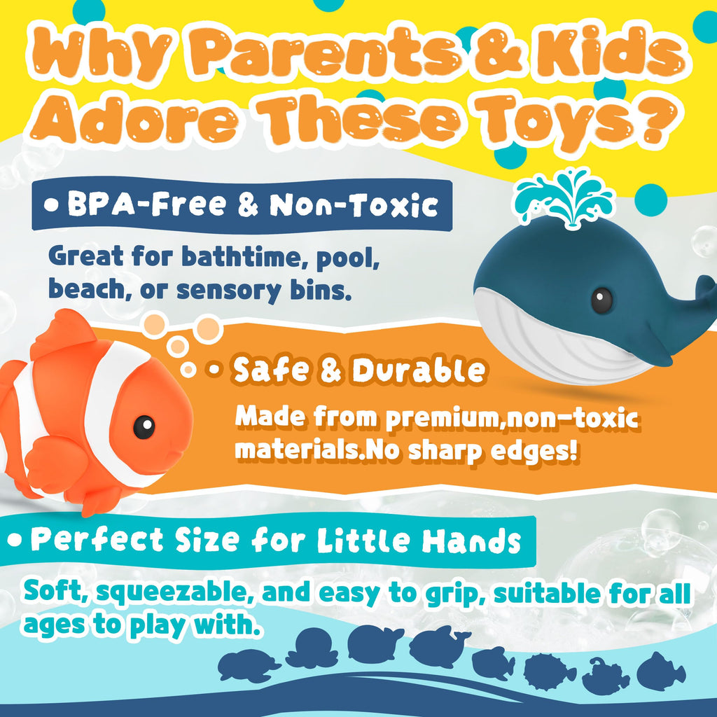 Zippytots 8-Pack No-Hole Ocean Animal Bath Toys – Mold-Free for Toddlers 1-3