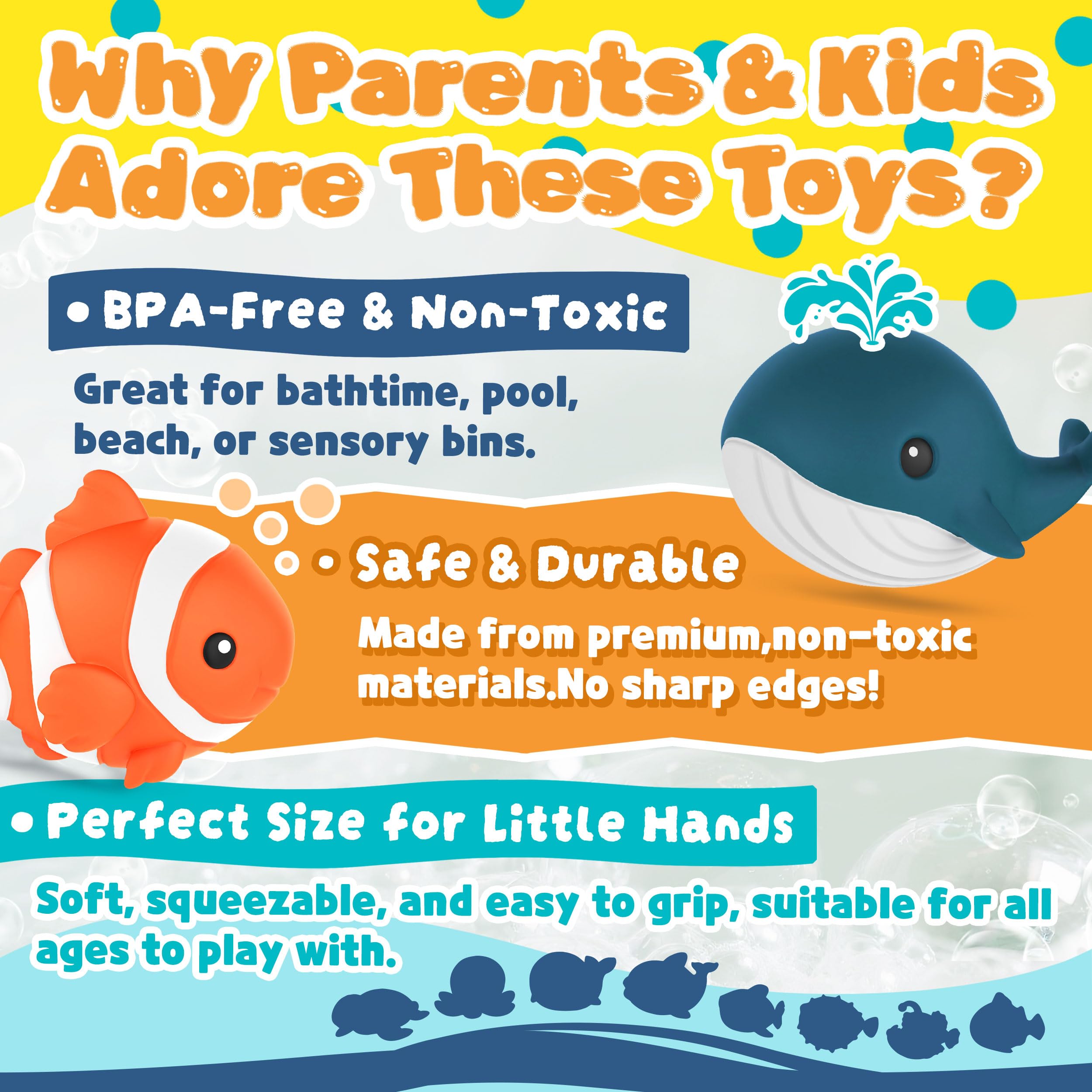 Zippytots 8-Pack No-Hole Ocean Animal Bath Toys – Mold-Free for Toddlers 1-3