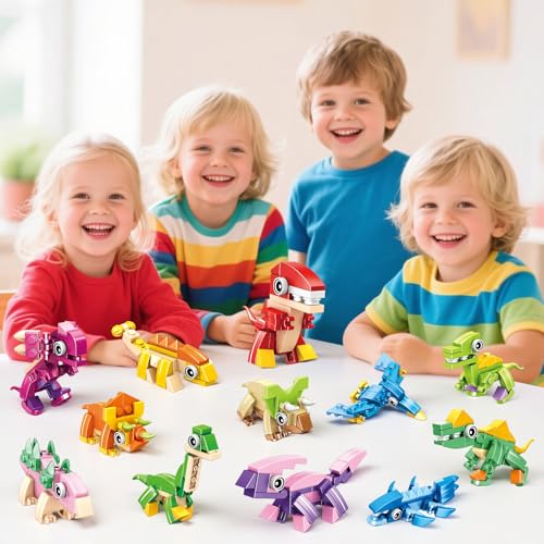 ZIYOSTAR 12-Pack Dinosaur Building Blocks, 36 Shapes in 1 Set, DIY Animal Toys for Kids Ages 6-12