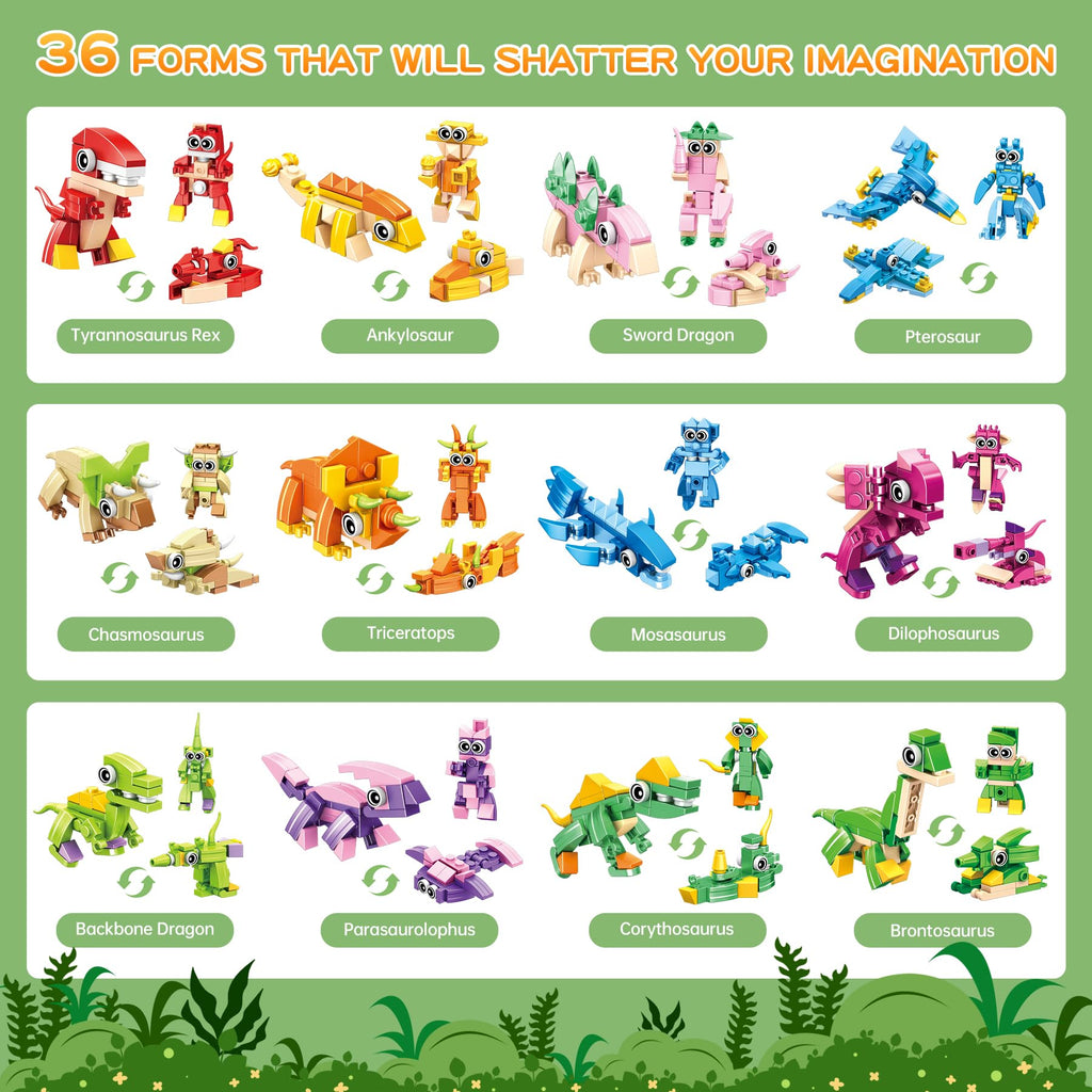 ZIYOSTAR 12-Pack Dinosaur Building Blocks, 36 Shapes in 1 Set, DIY Animal Toys for Kids Ages 6-12