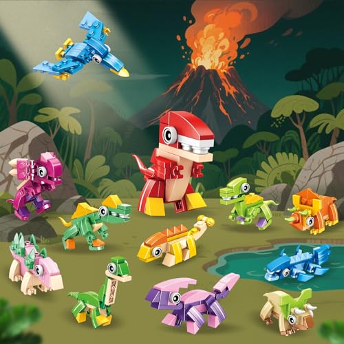 ZIYOSTAR 12-Pack Dinosaur Building Blocks, 36 Shapes in 1 Set, DIY Animal Toys for Kids Ages 6-12