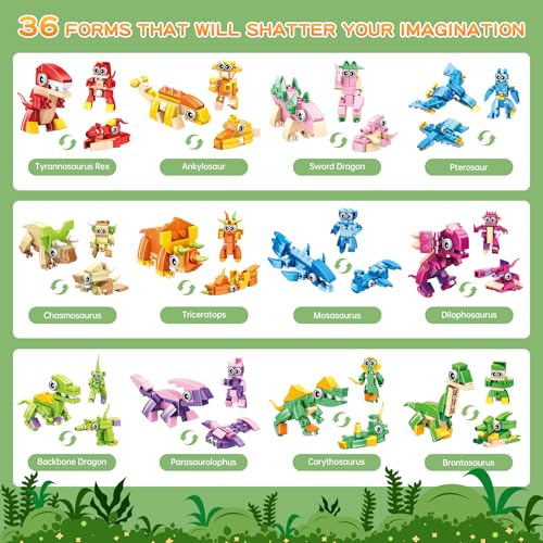 ZIYOSTAR 12-Pack Dinosaur Building Blocks, 36 Shapes in 1 Set, DIY Animal Toys for Kids Ages 6-12