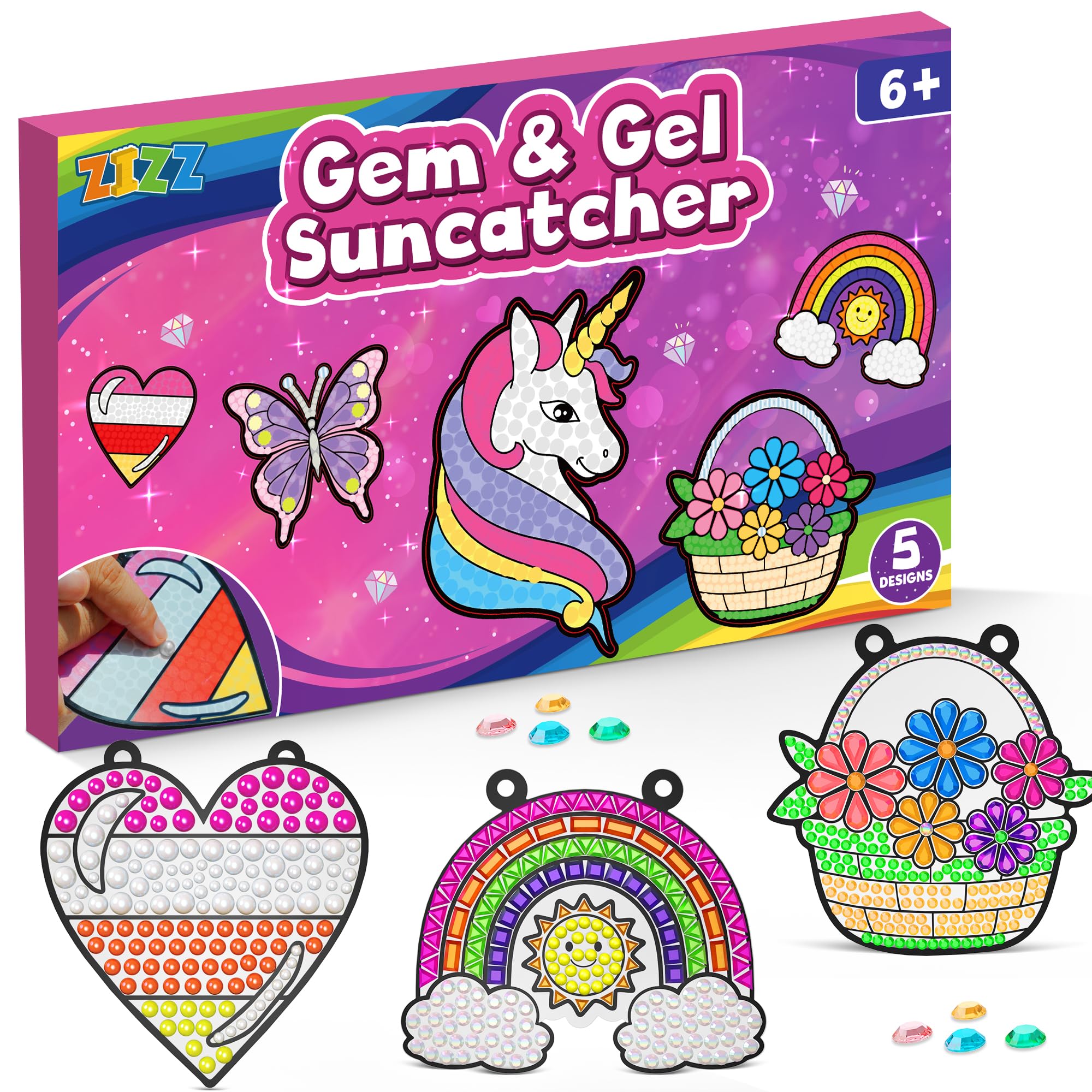 ZIZZ Diamond Painting Suncatcher Kits - 5 Gem Window Art Designs for Kids Ages 4-10