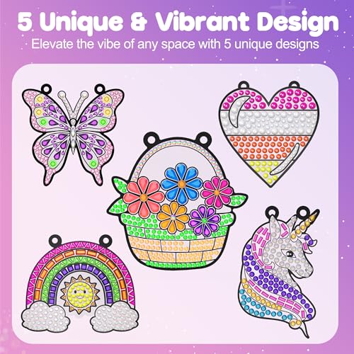 ZIZZ Diamond Painting Suncatcher Kits - 5 Gem Window Art Designs for Kids Ages 4-10