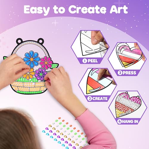 ZIZZ Diamond Painting Suncatcher Kits - 5 Gem Window Art Designs for Kids Ages 4-10