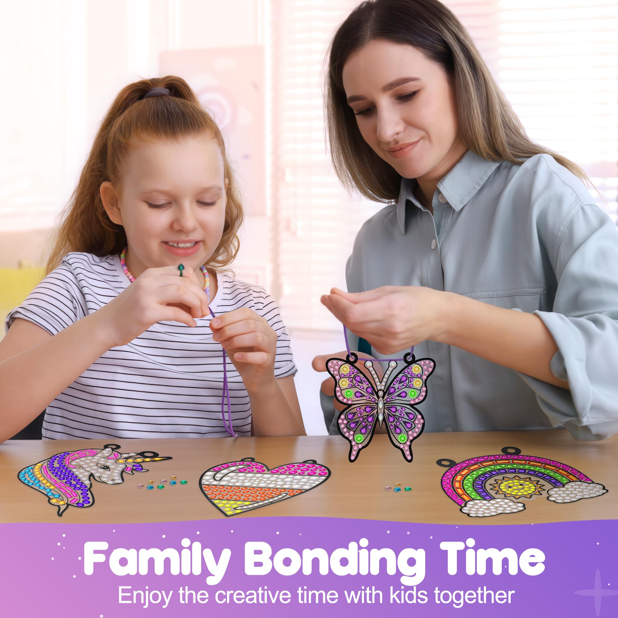 ZIZZ Diamond Painting Suncatcher Kits - 5 Gem Window Art Designs for Kids Ages 4-10