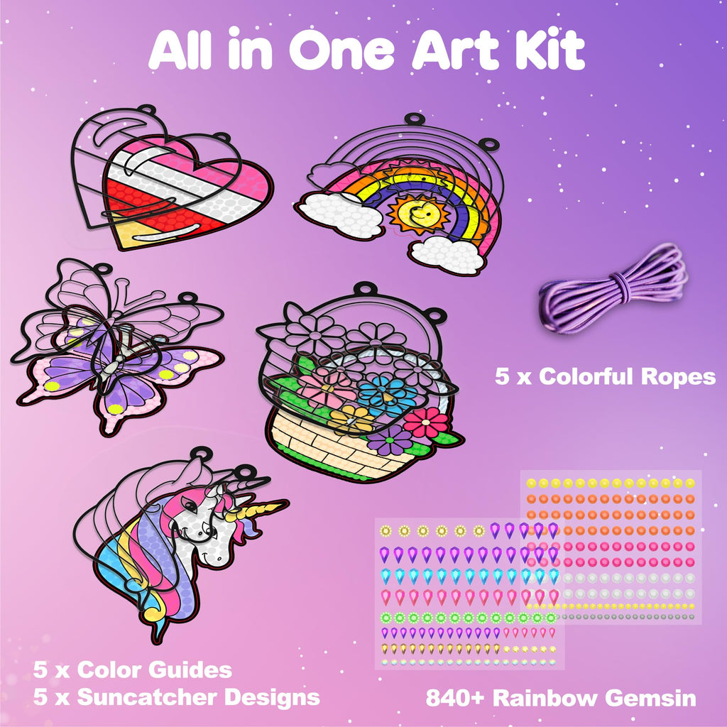 ZIZZ Diamond Painting Suncatcher Kits - 5 Gem Window Art Designs for Kids Ages 4-10