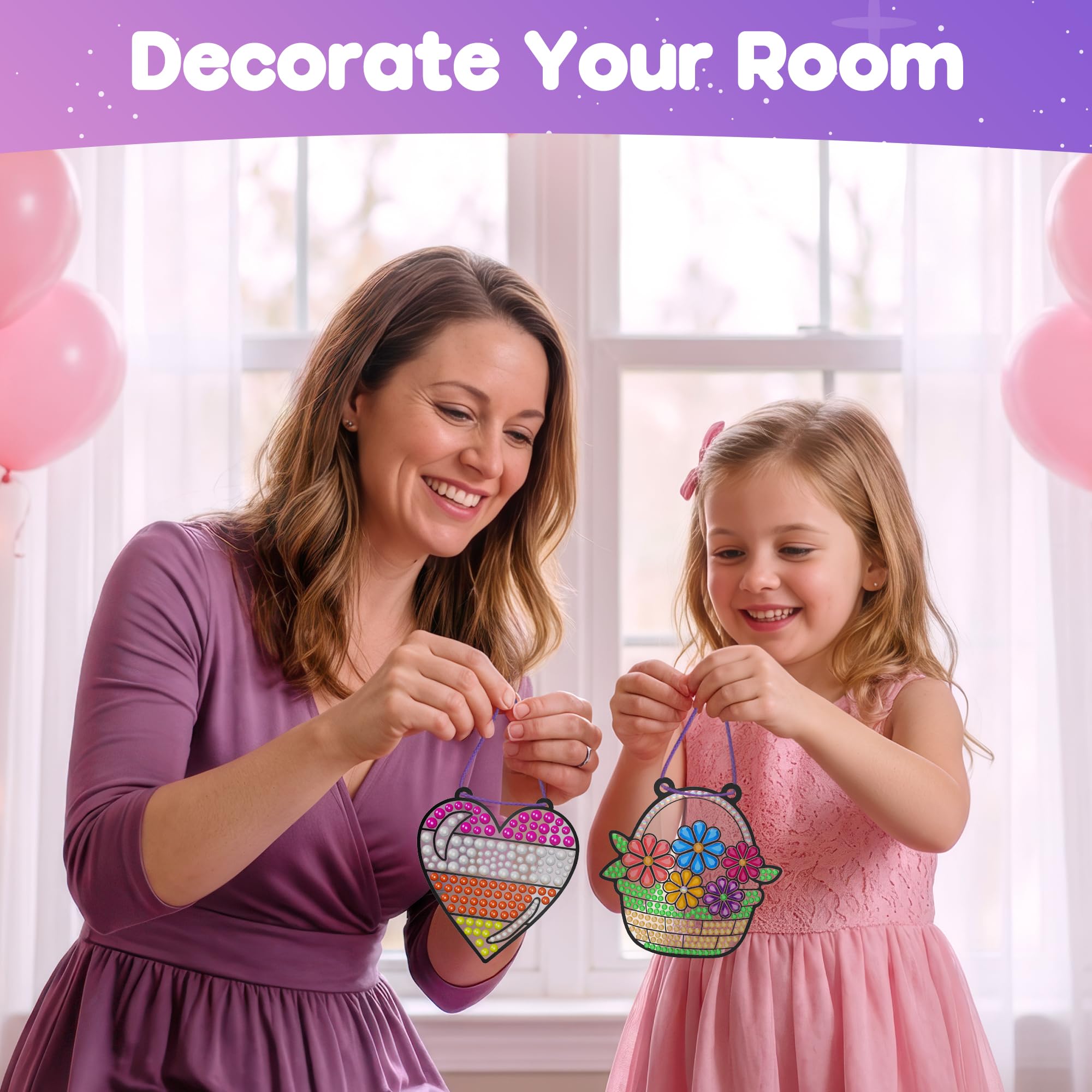 ZIZZ Diamond Painting Suncatcher Kits - 5 Gem Window Art Designs for Kids Ages 4-10