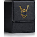 ZLCA 100+ Card Deck Box with 2 Dividers – PU Leather TCG Storage Case for Magic, Yu-Gi-Oh!, and More (Black, Ring Design)